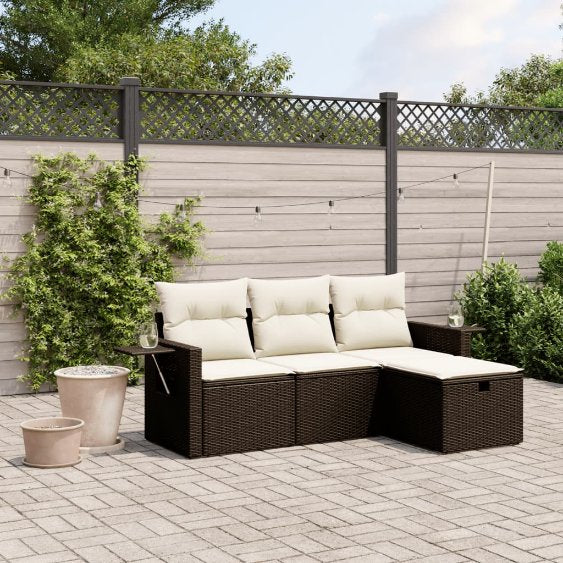 4-tlg. Garten-Sofagarnitur mit Kissen Schwarz Poly Rattan