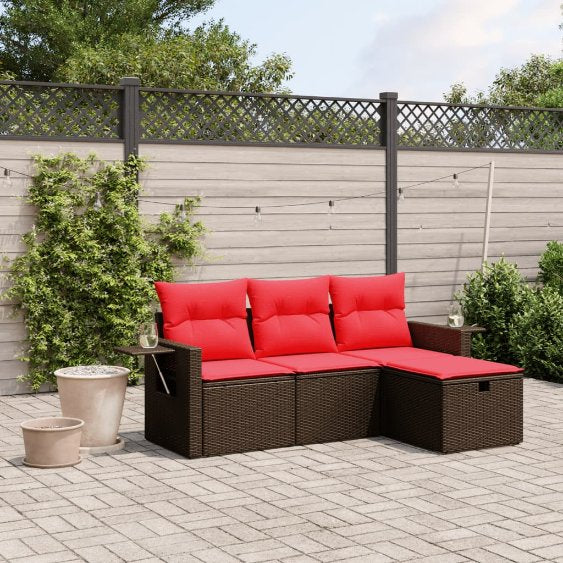 4-tlg. Garten-Sofagarnitur mit Kissen Grau Poly Rattan