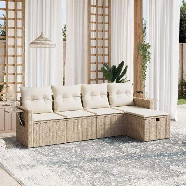 5-tlg. Garten-Sofagarnitur mit Kissen Schwarz Poly Rattan