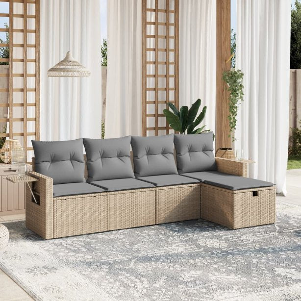 5-tlg. Garten-Sofagarnitur mit Kissen Schwarz Poly Rattan