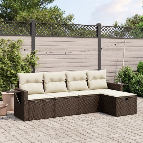 5-tlg. Garten-Sofagarnitur mit Kissen Schwarz Poly Rattan