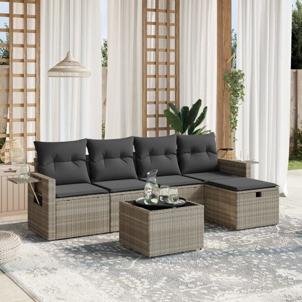 5-tlg. Garten-Sofagarnitur mit Kissen Schwarz Poly Rattan