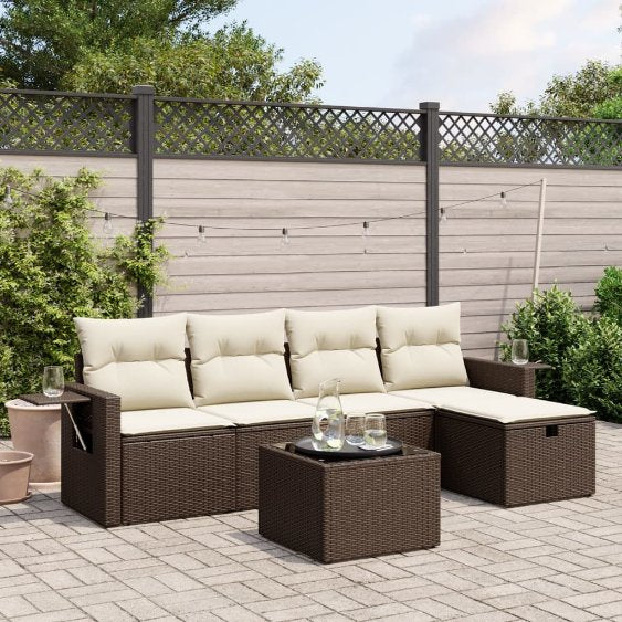 5-tlg. Garten-Sofagarnitur mit Kissen Schwarz Poly Rattan