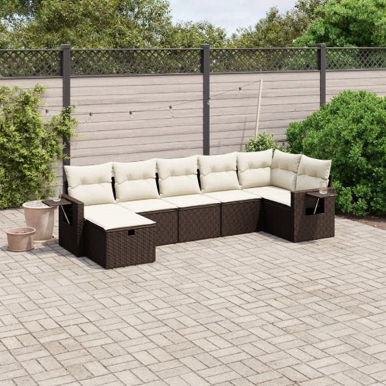 7-tlg. Garten-Sofagarnitur mit Kissen Schwarz Poly Rattan