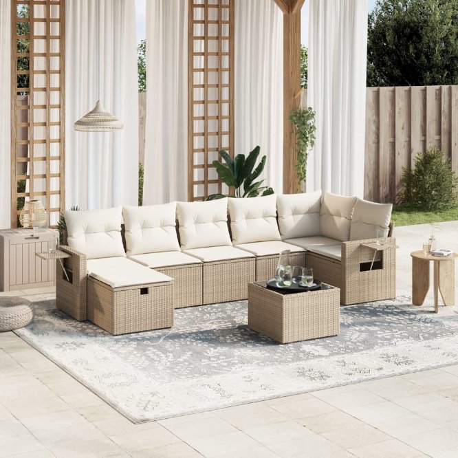 7-tlg. Garten-Sofagarnitur mit Kissen Schwarz Poly Rattan