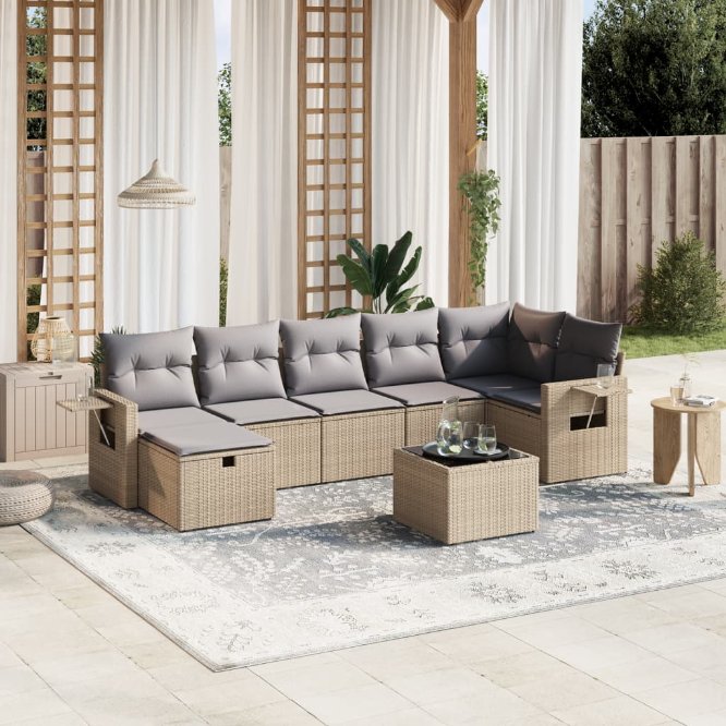 7-tlg. Garten-Sofagarnitur mit Kissen Schwarz Poly Rattan