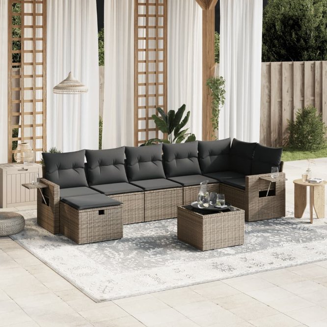 7-tlg. Garten-Sofagarnitur mit Kissen Schwarz Poly Rattan