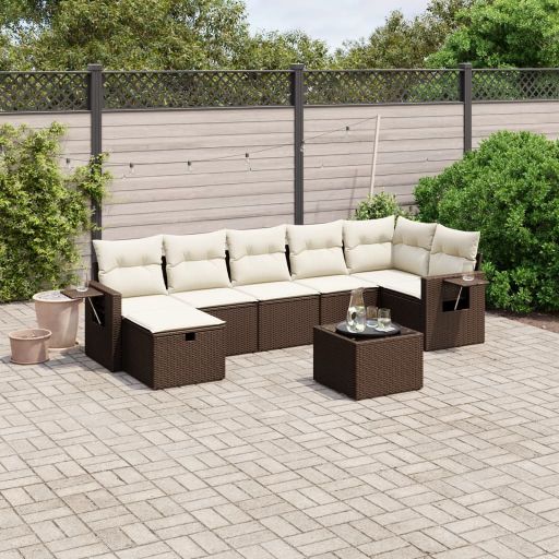 7-tlg. Garten-Sofagarnitur mit Kissen Schwarz Poly Rattan