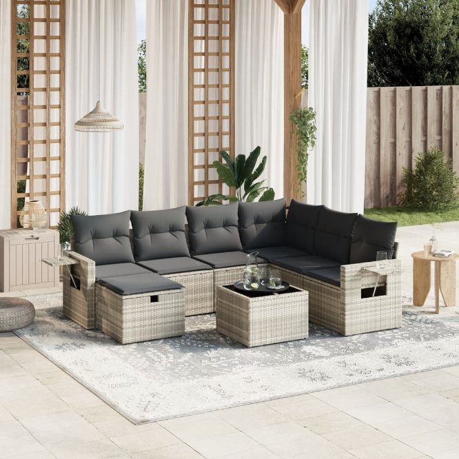 7-tlg. Garten-Sofagarnitur mit Kissen Schwarz Poly Rattan