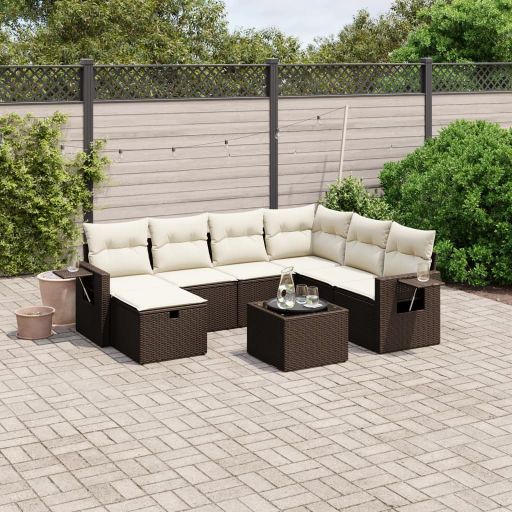 7-tlg. Garten-Sofagarnitur mit Kissen Schwarz Poly Rattan
