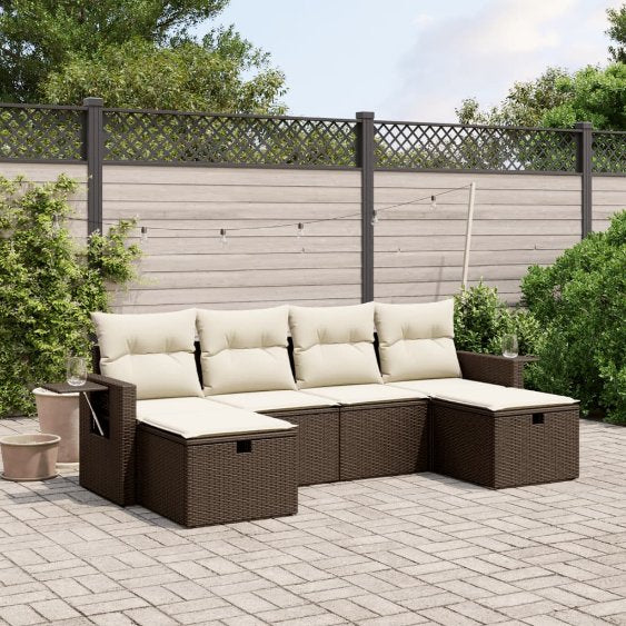 6-tlg. Garten-Sofagarnitur mit Kissen Schwarz Poly Rattan