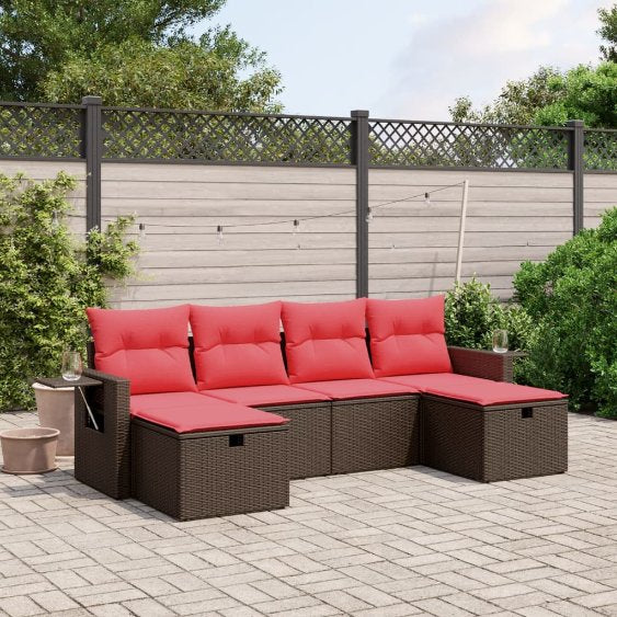 6-tlg. Garten-Sofagarnitur mit Kissen Grau Poly Rattan