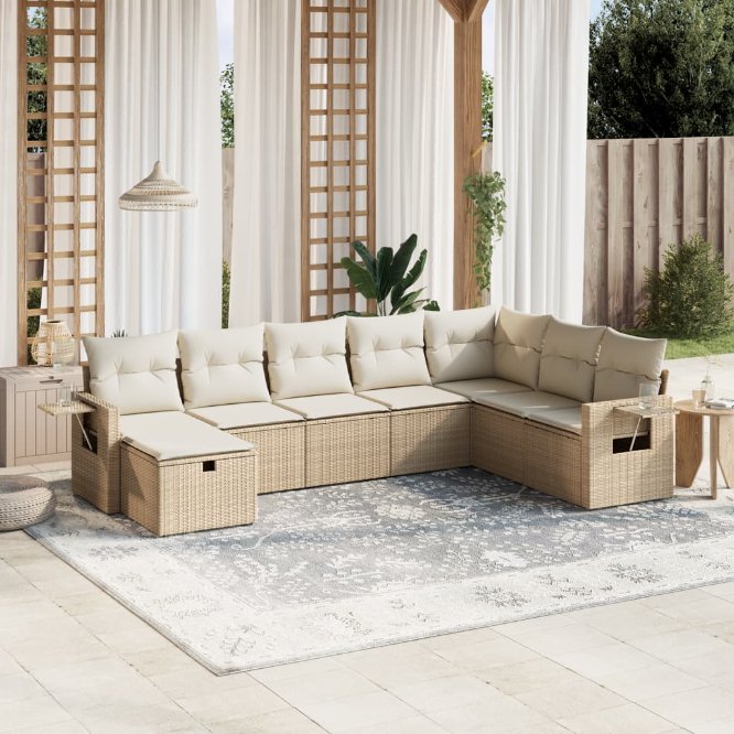 8-tlg. Garten-Sofagarnitur mit Kissen Schwarz Poly Rattan
