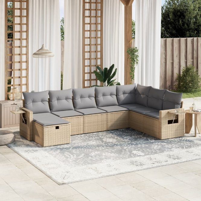 8-tlg. Garten-Sofagarnitur mit Kissen Schwarz Poly Rattan