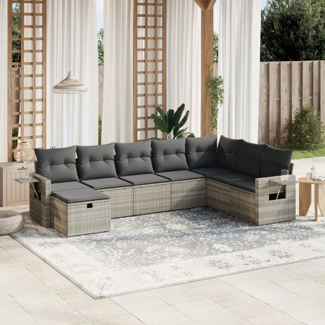 8-tlg. Garten-Sofagarnitur mit Kissen Schwarz Poly Rattan