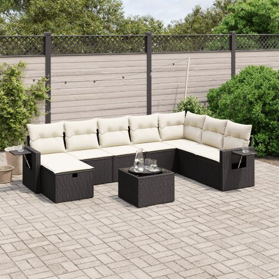 8-tlg. Garten-Sofagarnitur mit Kissen Schwarz Poly Rattan