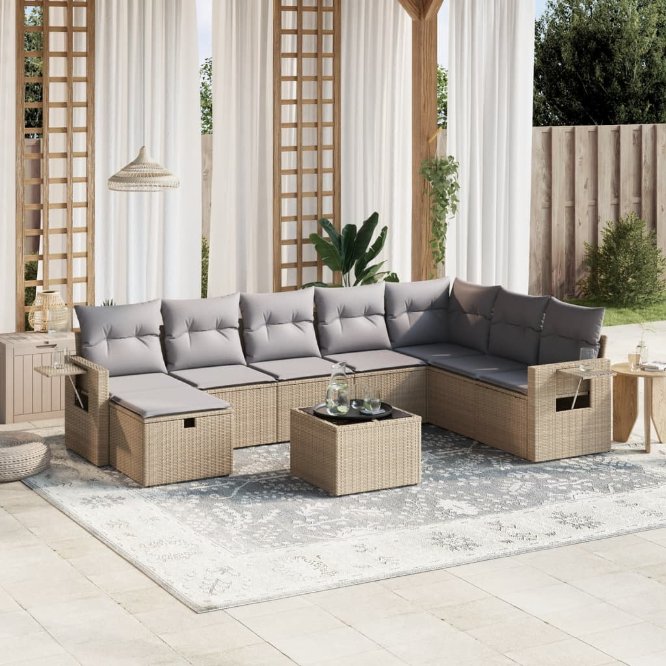 8-tlg. Garten-Sofagarnitur mit Kissen Schwarz Poly Rattan
