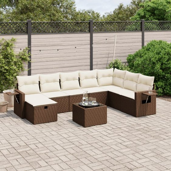 8-tlg. Garten-Sofagarnitur mit Kissen Schwarz Poly Rattan