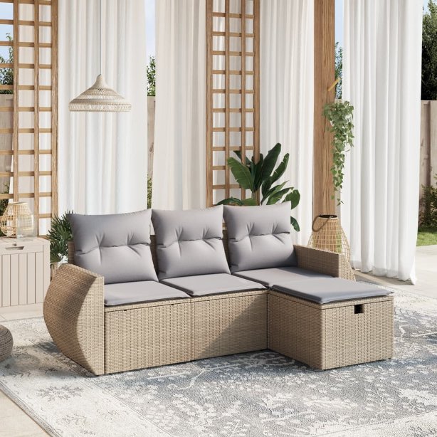 4-tlg. Garten-Sofagarnitur mit Kissen Schwarz Poly Rattan