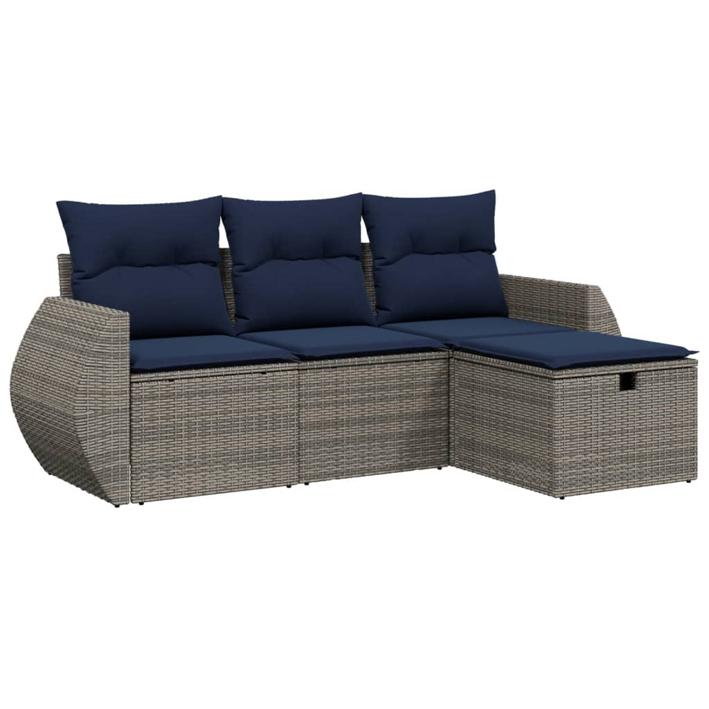4-tlg. Garten-Sofagarnitur mit Kissen Grau Poly Rattan