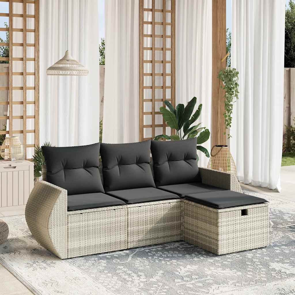 4-tlg. Garten-Sofagarnitur mit Kissen Schwarz Poly Rattan