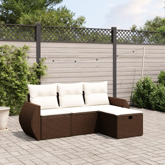 4-tlg. Garten-Sofagarnitur mit Kissen Schwarz Poly Rattan