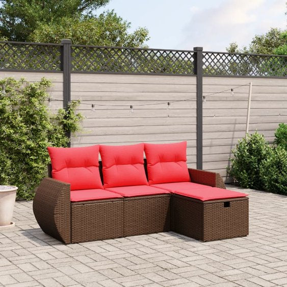 4-tlg. Garten-Sofagarnitur mit Kissen Grau Poly Rattan