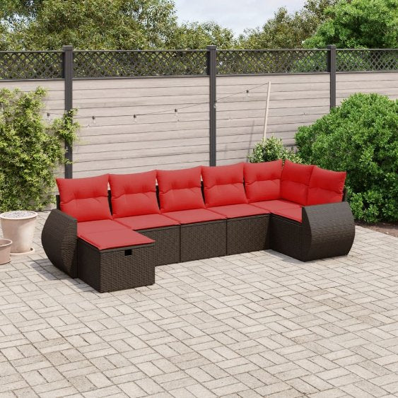 7-tlg. Garten-Sofagarnitur mit Kissen Grau Poly Rattan