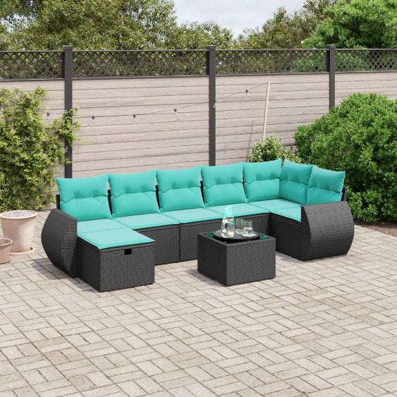 7-tlg. Garten-Sofagarnitur mit Kissen Grau Poly Rattan