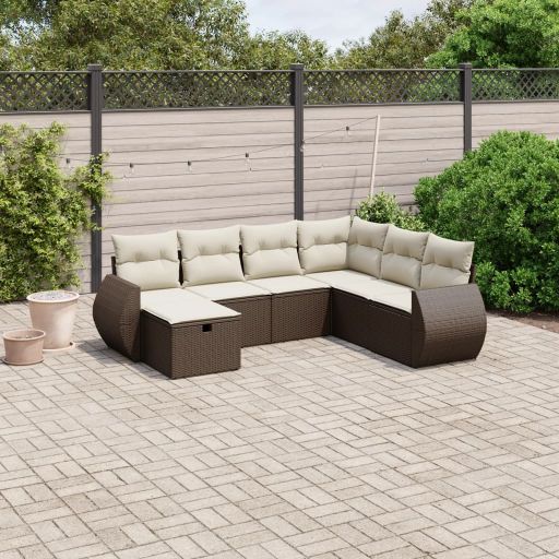 7-tlg. Garten-Sofagarnitur mit Kissen Schwarz Poly Rattan