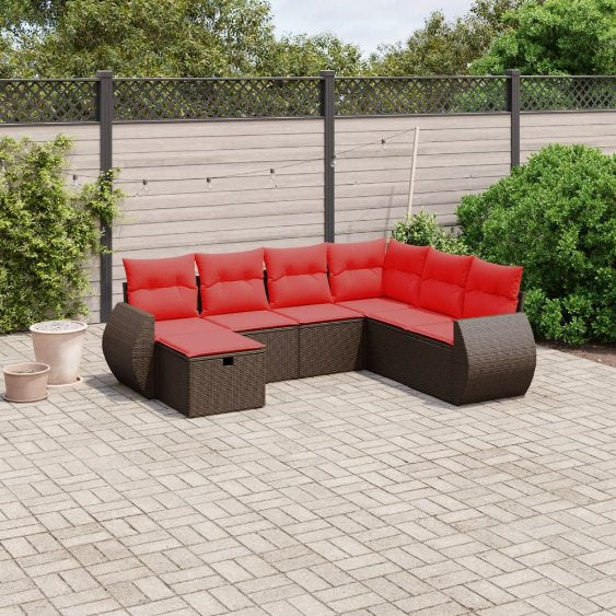 7-tlg. Garten-Sofagarnitur mit Kissen Grau Poly Rattan