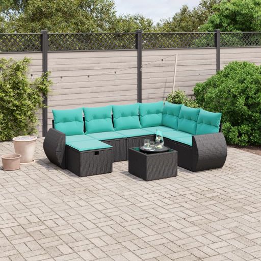 7-tlg. Garten-Sofagarnitur mit Kissen Grau Poly Rattan