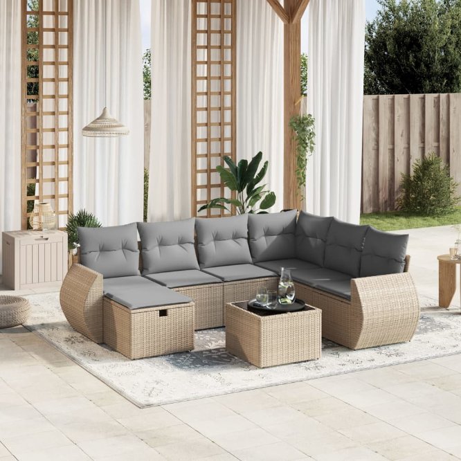7-tlg. Garten-Sofagarnitur mit Kissen Schwarz Poly Rattan