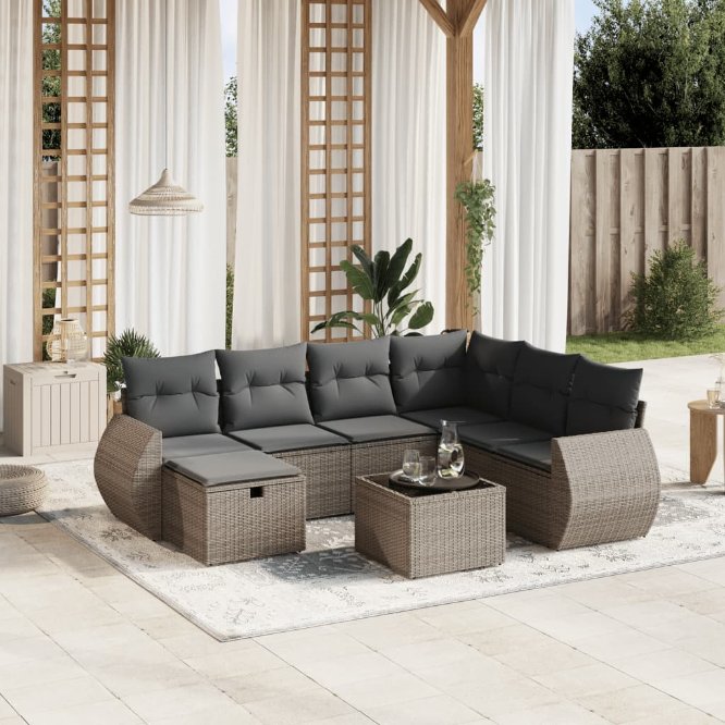 7-tlg. Garten-Sofagarnitur mit Kissen Schwarz Poly Rattan