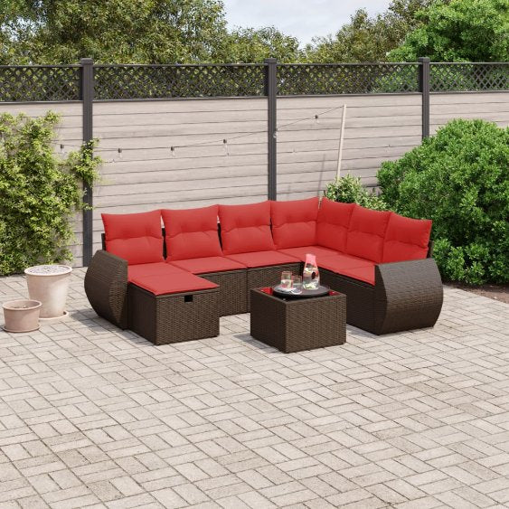 7-tlg. Garten-Sofagarnitur mit Kissen Grau Poly Rattan