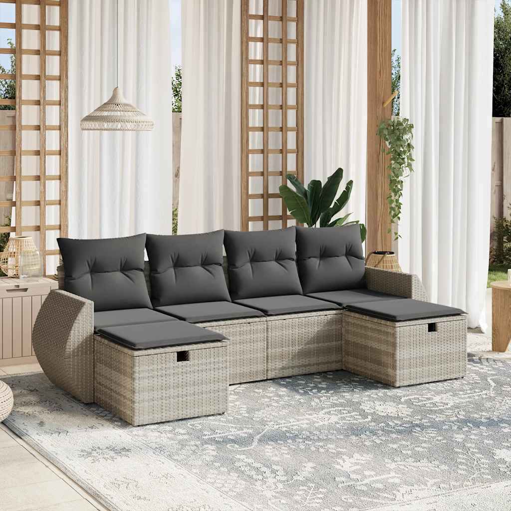 6-tlg. Garten-Sofagarnitur mit Kissen Schwarz Poly Rattan