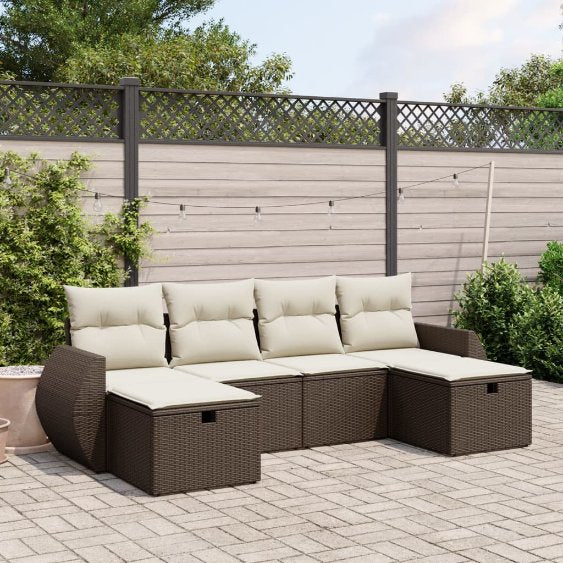 6-tlg. Garten-Sofagarnitur mit Kissen Schwarz Poly Rattan