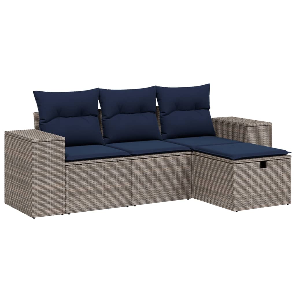4-tlg. Garten-Sofagarnitur mit Kissen Grau Poly Rattan