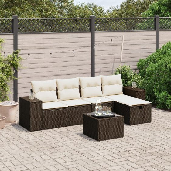 5-tlg. Garten-Sofagarnitur mit Kissen Schwarz Poly Rattan