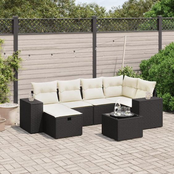 6-tlg. Garten-Sofagarnitur mit Kissen Schwarz Poly Rattan