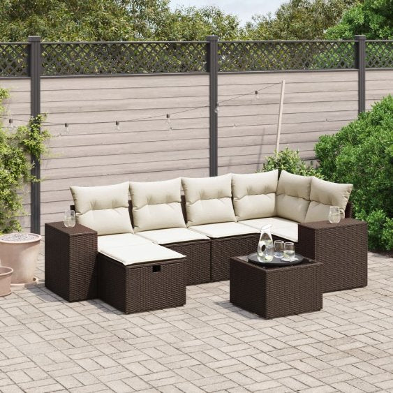 6-tlg. Garten-Sofagarnitur mit Kissen Schwarz Poly Rattan