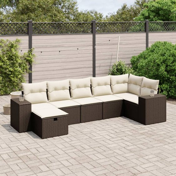 7-tlg. Garten-Sofagarnitur mit Kissen Schwarz Poly Rattan