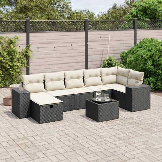 7-tlg. Garten-Sofagarnitur mit Kissen Schwarz Poly Rattan