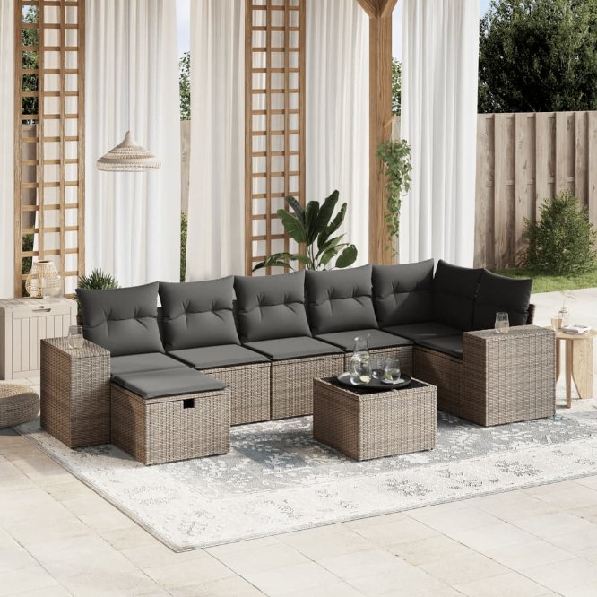 7-tlg. Garten-Sofagarnitur mit Kissen Schwarz Poly Rattan