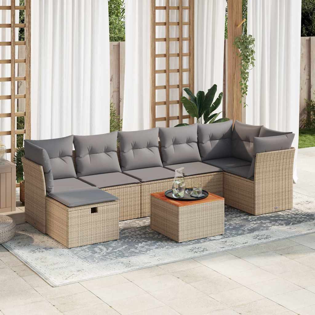 8-tlg. Garten-Sofagarnitur mit Kissen Schwarz Poly Rattan