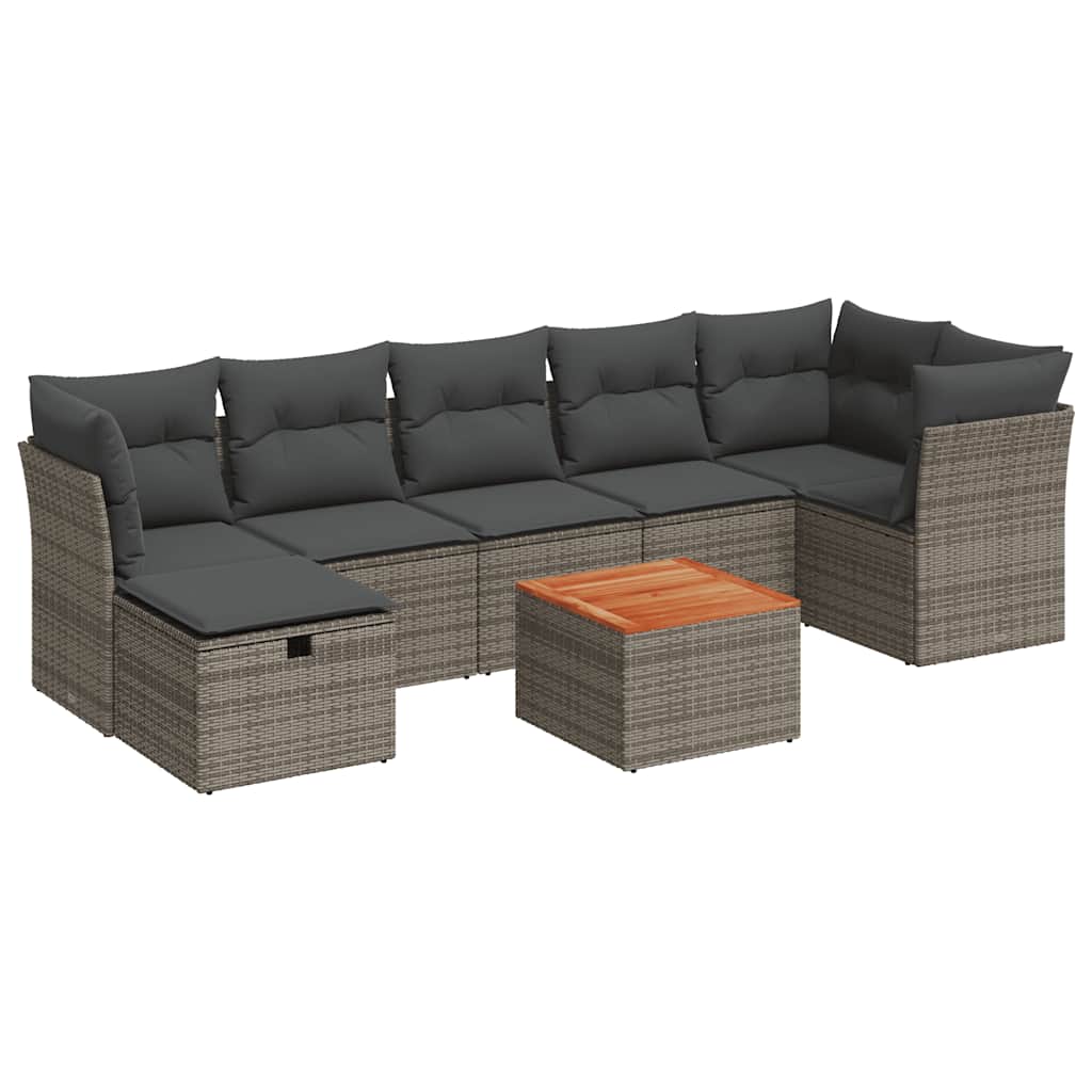 8-tlg. Garten-Sofagarnitur mit Kissen Schwarz Poly Rattan