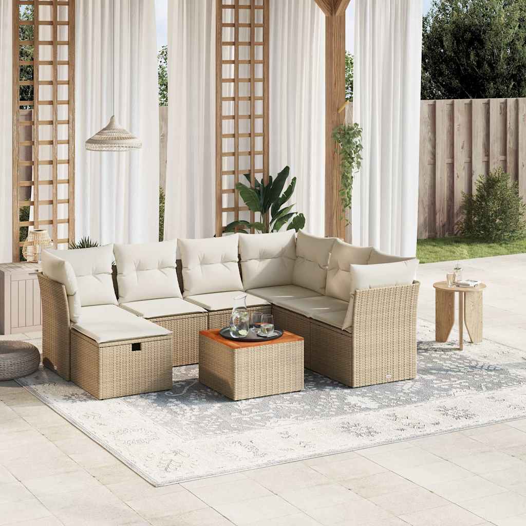 8-tlg. Garten-Sofagarnitur mit Kissen Schwarz Poly Rattan