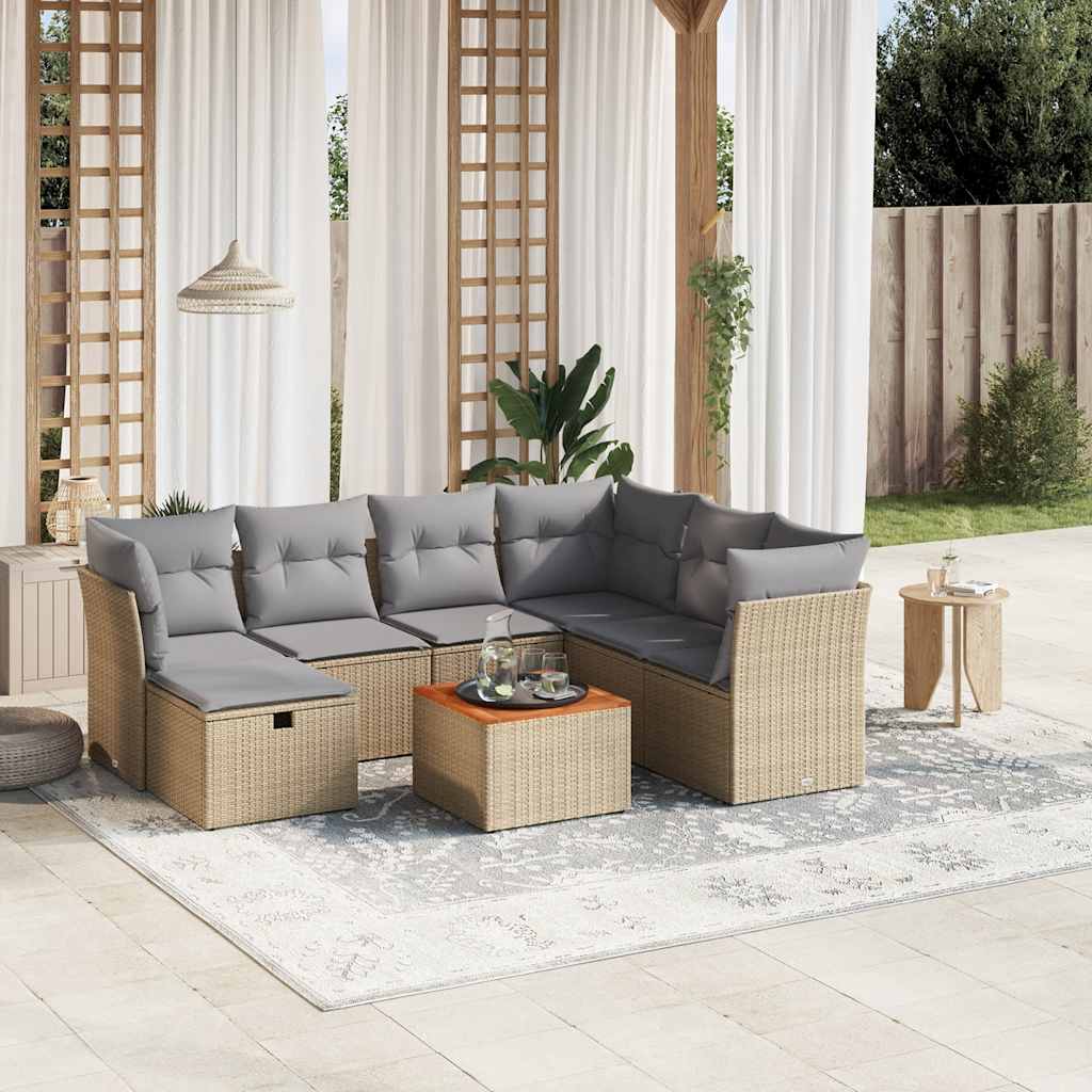 8-tlg. Garten-Sofagarnitur mit Kissen Schwarz Poly Rattan