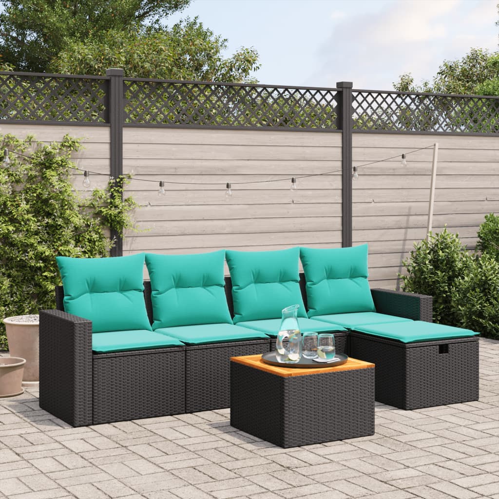 6-tlg. Garten-Sofagarnitur mit Kissen Schwarz Poly Rattan