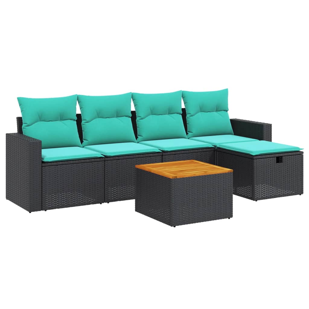 6-tlg. Garten-Sofagarnitur mit Kissen Schwarz Poly Rattan